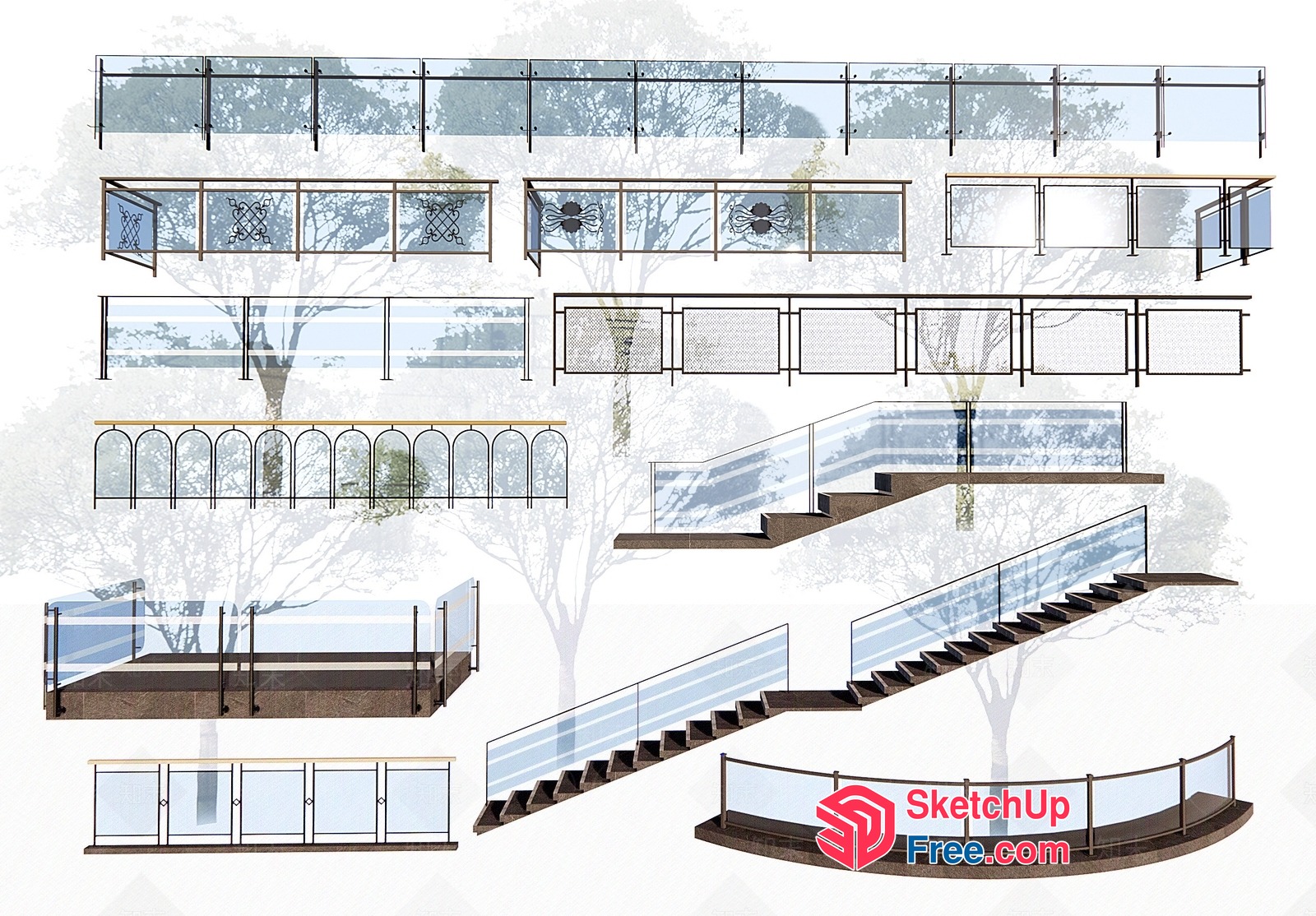 Modern Glass And Metal Railing Design For Outdoor Staircases 3D SketchUp File