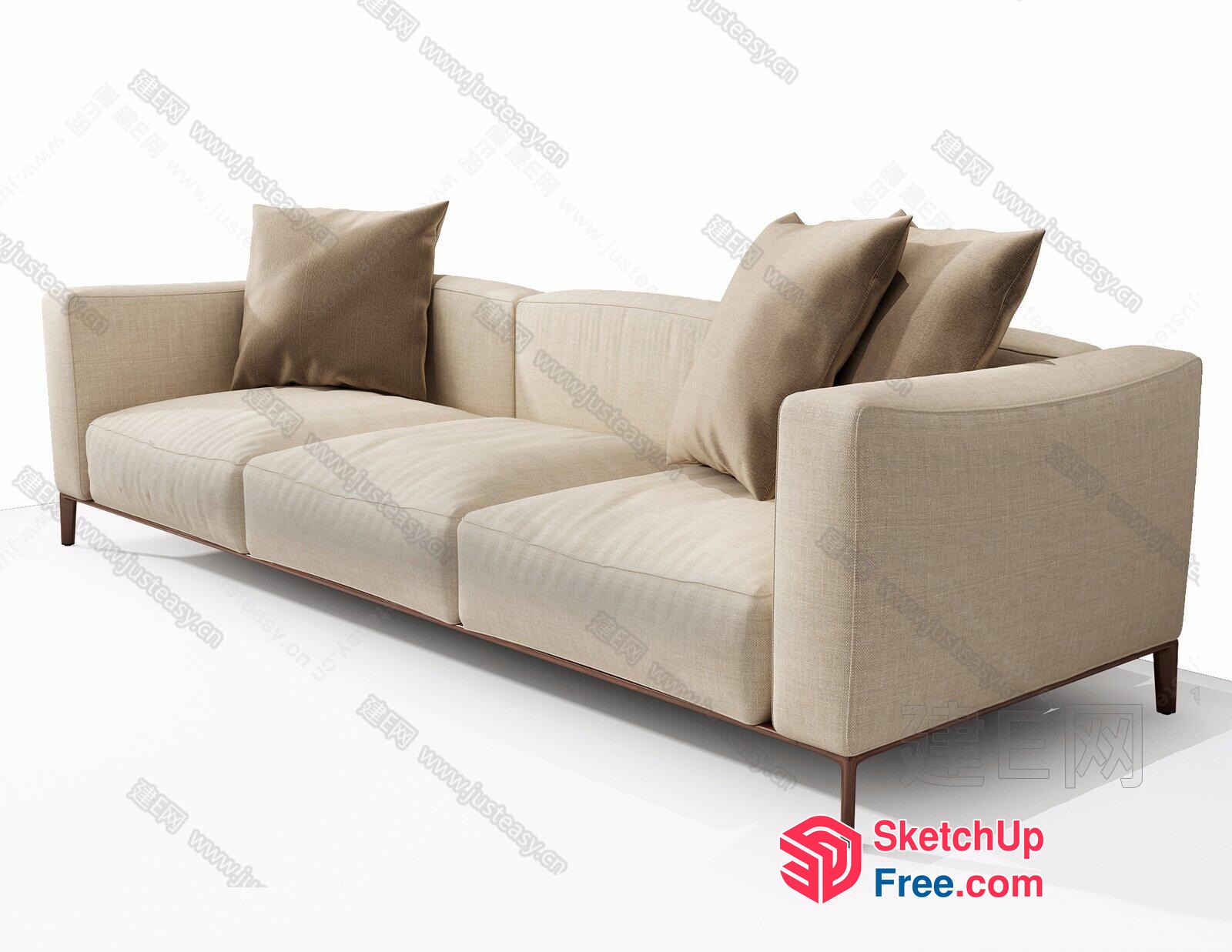 Elegant Beige Sofa With Brown Legs 3D SketchUp File