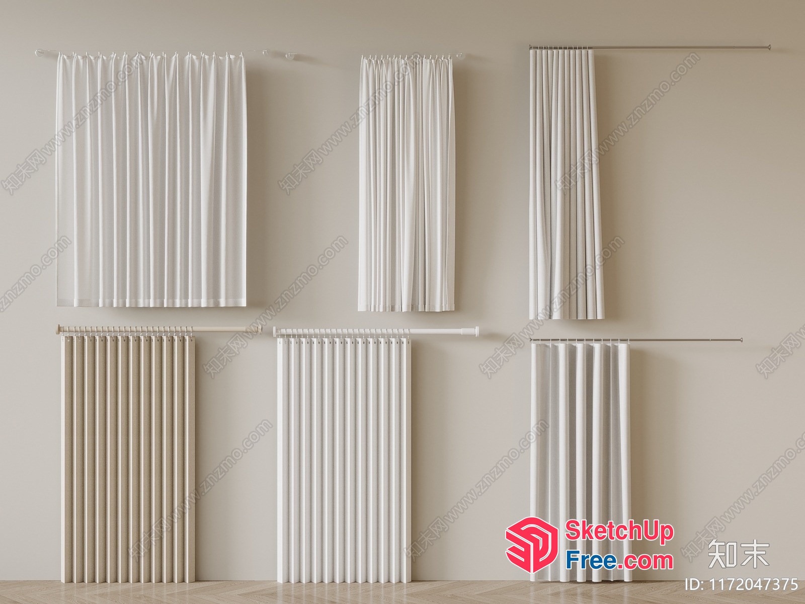 Elegant White Curtains In A Modern Interior 3D SketchUp File