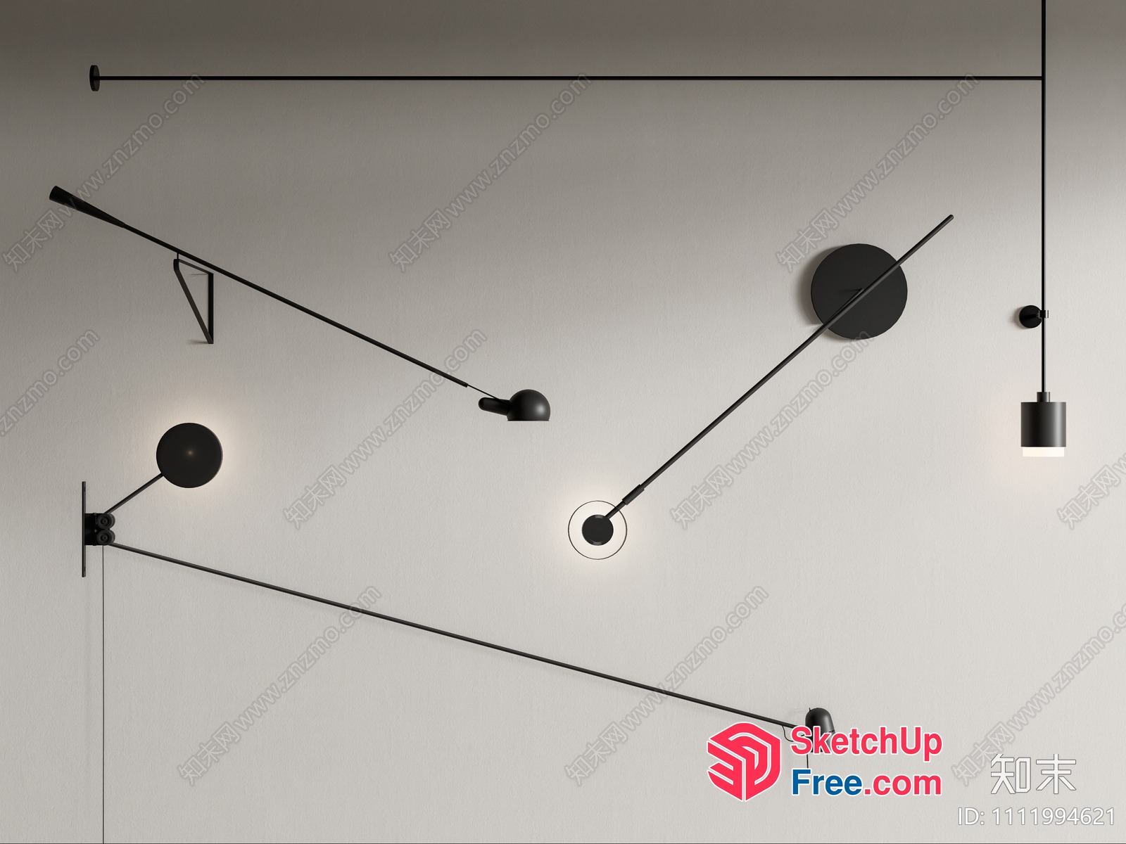 Minimalist Modern Black Wall Lights Installation 3D SketchUp File