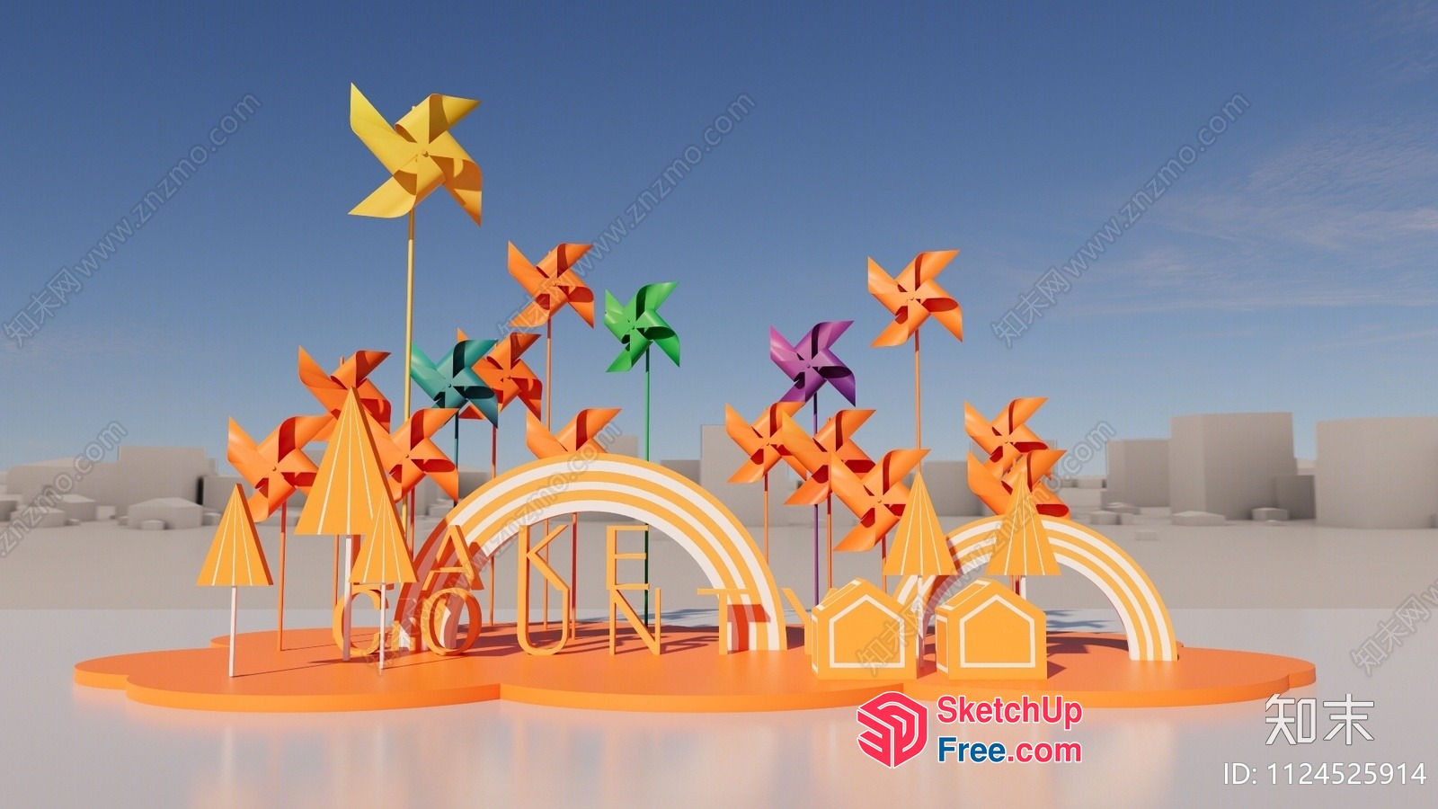 Colorful Pinwheel Decorations With Rainbow And Rainbow Arches 3D SketchUp File