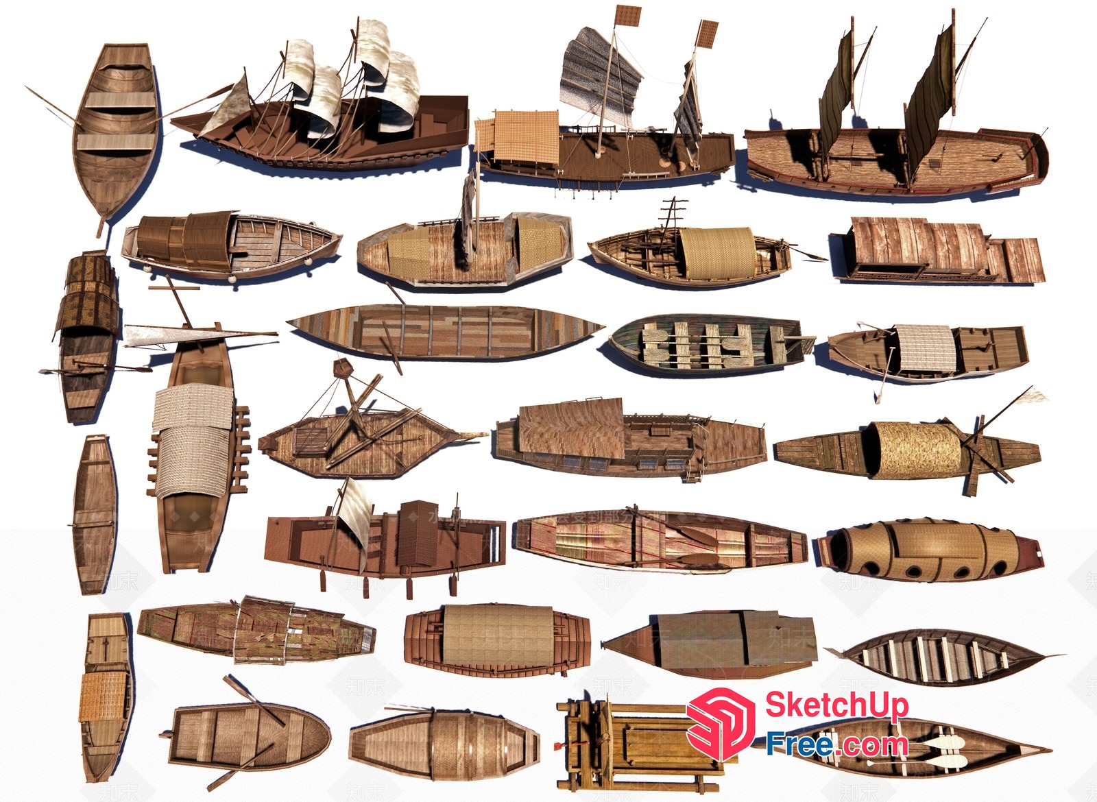 Collection Of Various Wooden Boats 3D SketchUp File