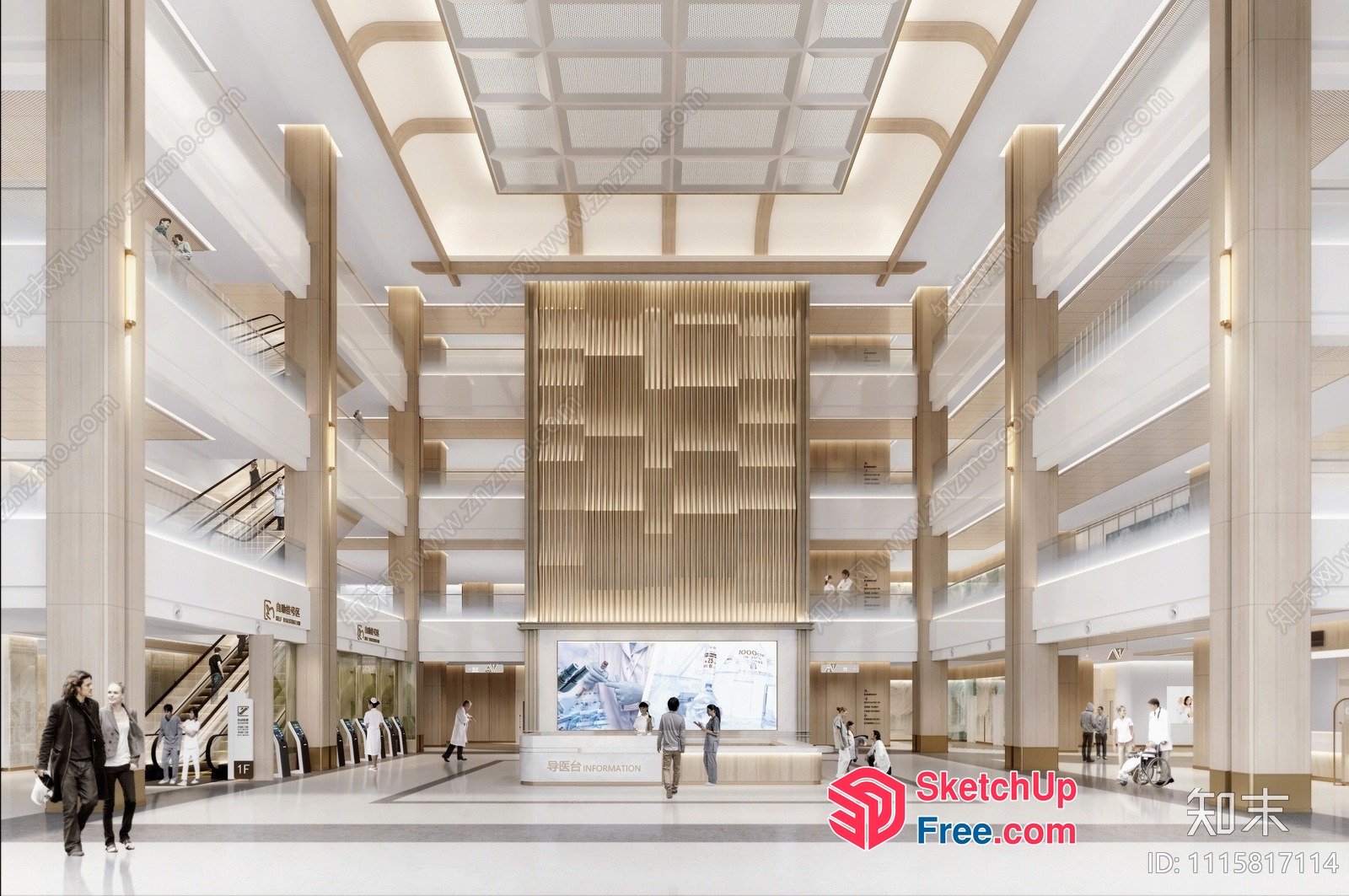 Large Open Lobby With Elevators And Pillars 3D SketchUp File