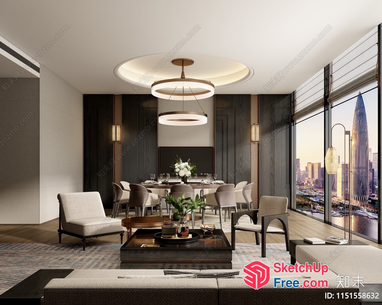 Modern Elegant Dining Room With City View 3D SketchUp File