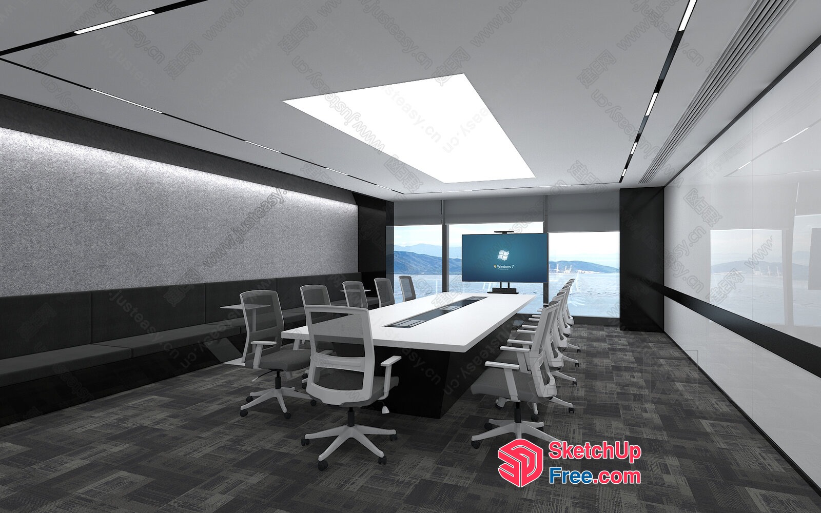 Modern Office Conference Room With Large Windows And White Furniture 3D SketchUp File