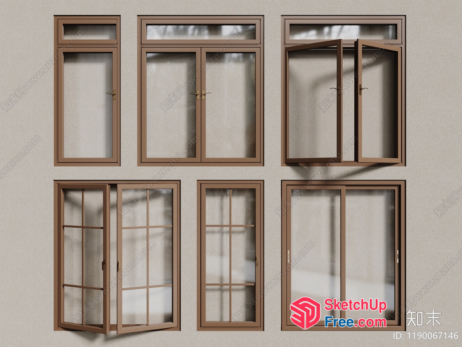 Brown Window Frames Of Various Styles 3D SketchUp File