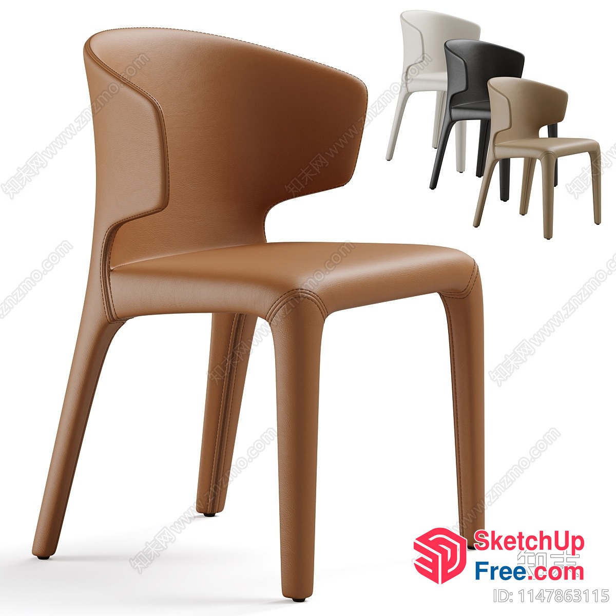 Leather Accent Chair With Curved Back And Legs 3D SketchUp File