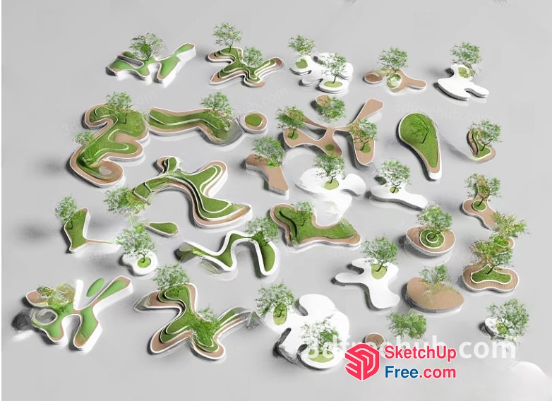 Abstract Green And White Tree-Shaped 3D Model 3D SketchUp File
