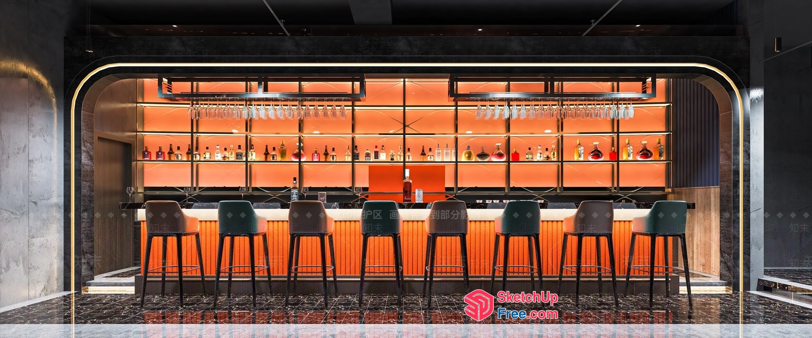 Modern Bar Interior With Sleek Furniture And Lighting 3D SketchUp File