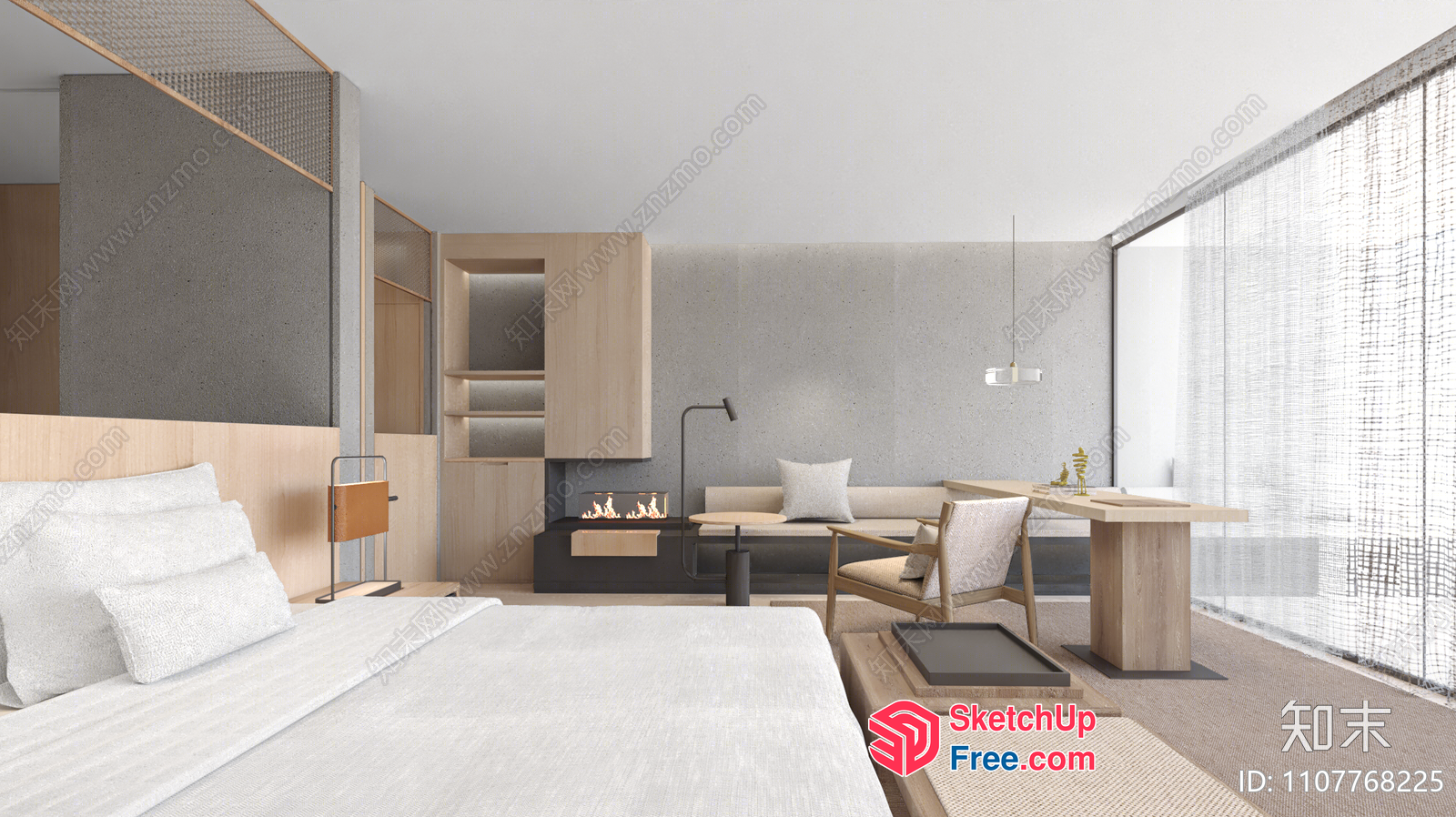 Modern Japanese-Inspired Minimalist Bedroom Design 3D SketchUp File