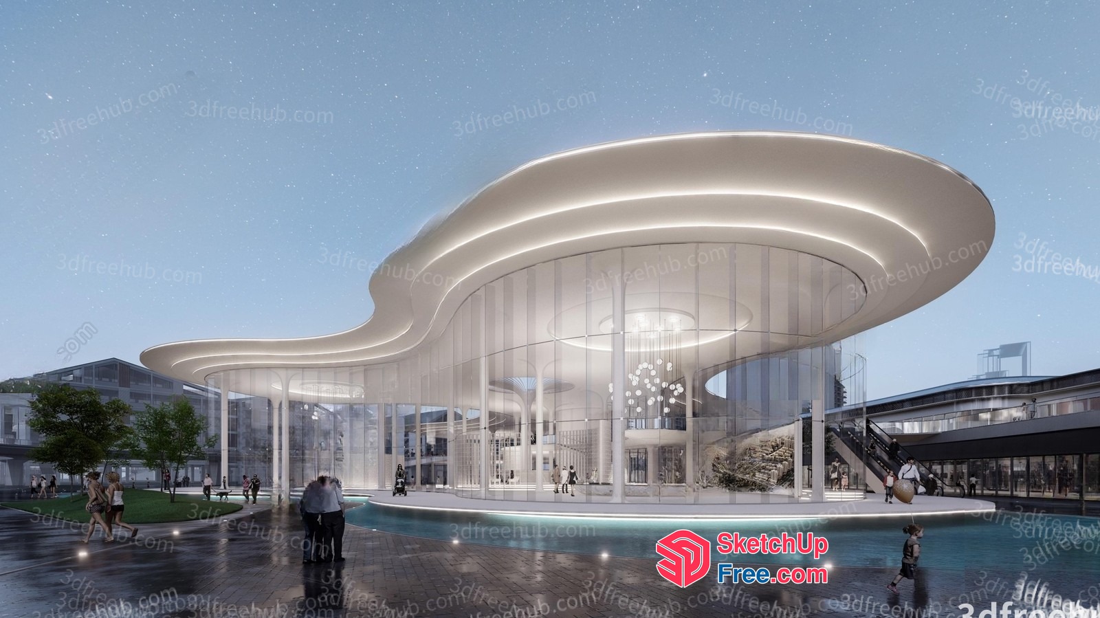 Futuristic Glass And White Building 3D SketchUp File