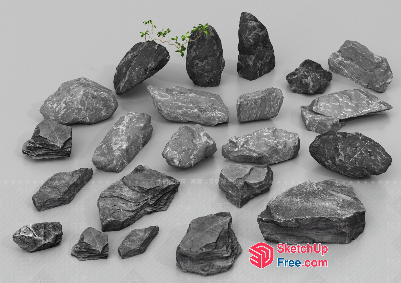 Roughly Polished Stone Pieces 3D SketchUp File