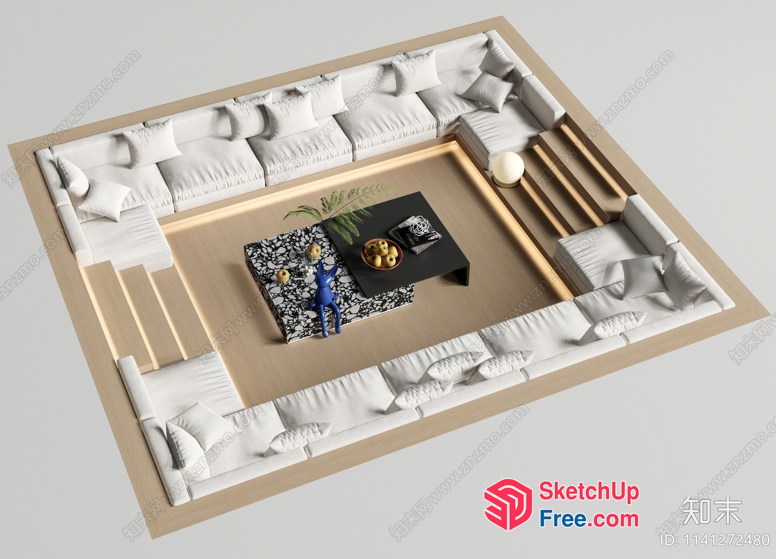 Modern Living Room With White Furniture And Black Coffee Table 3D SketchUp File
