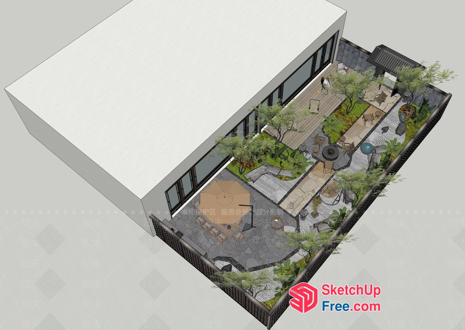Modern Japanese-Style Villa With A Serene Garden 3D SketchUp File