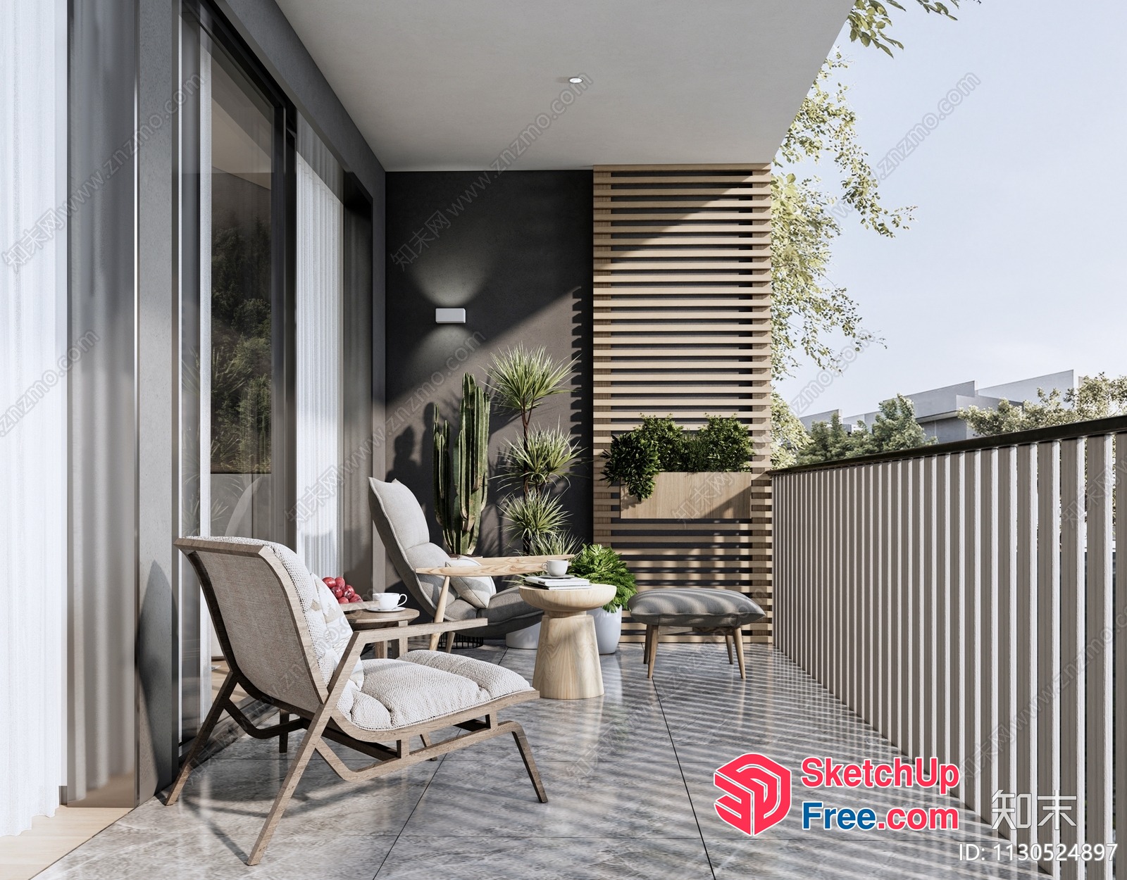 Minimalist Outdoor Balcony Seating Area 3D SketchUp File