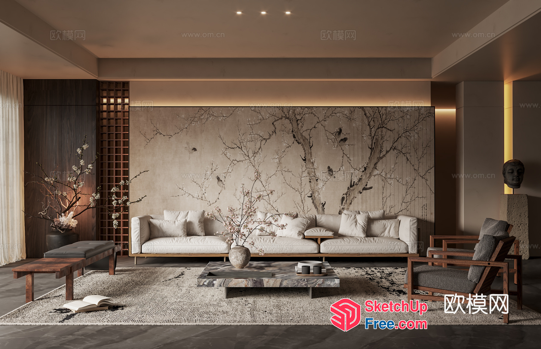 Elegant Modern Japanese-Inspired Living Room 3D SketchUp File