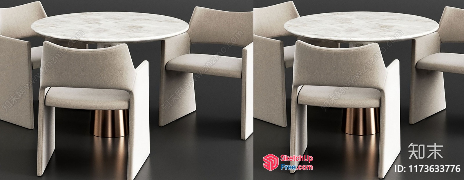 Modern Dining Room With Round Table And Beige Chairs 3D SketchUp File