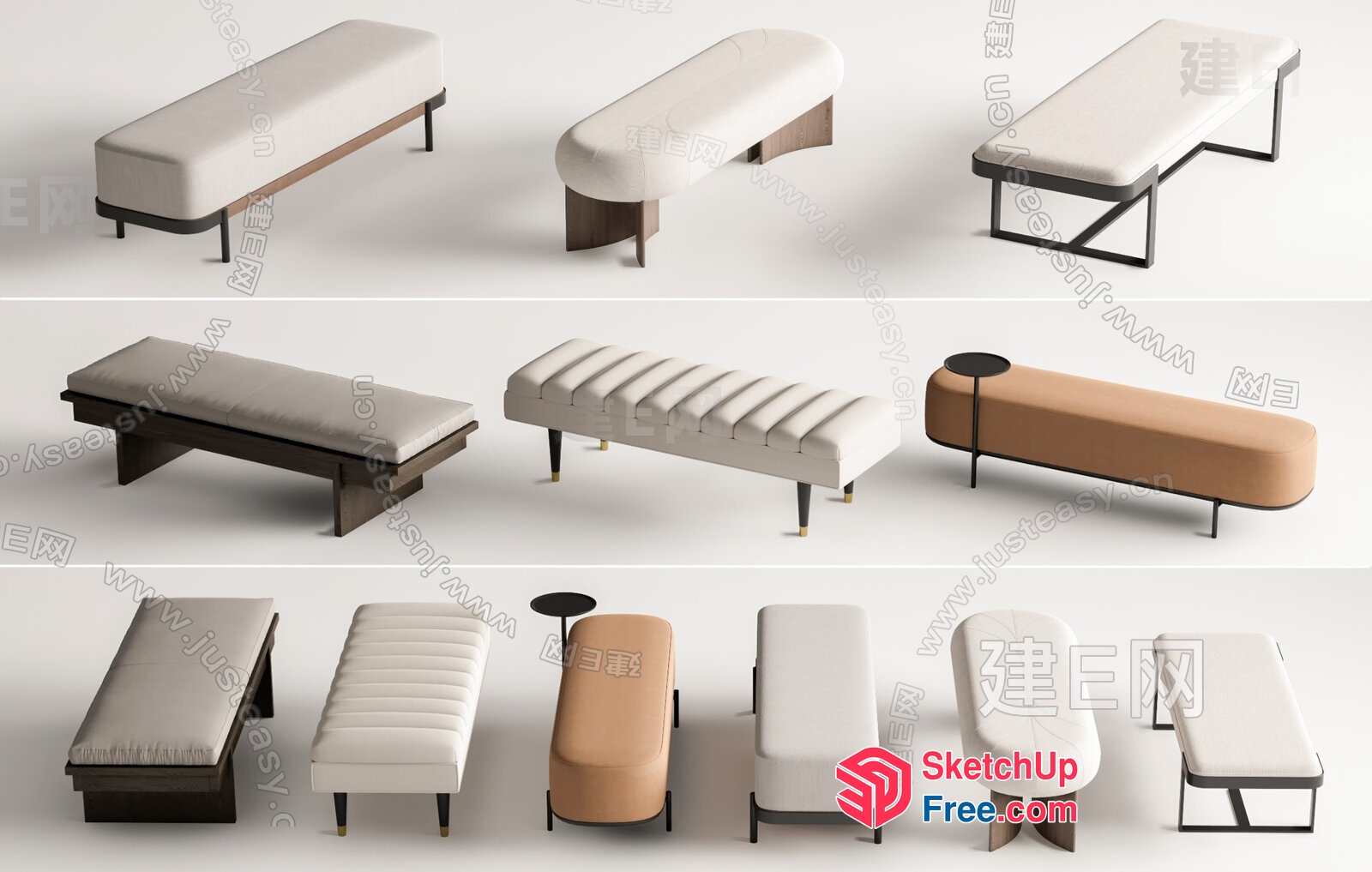 Modern And Elegant Bench Designs For Various Spaces 3D SketchUp File