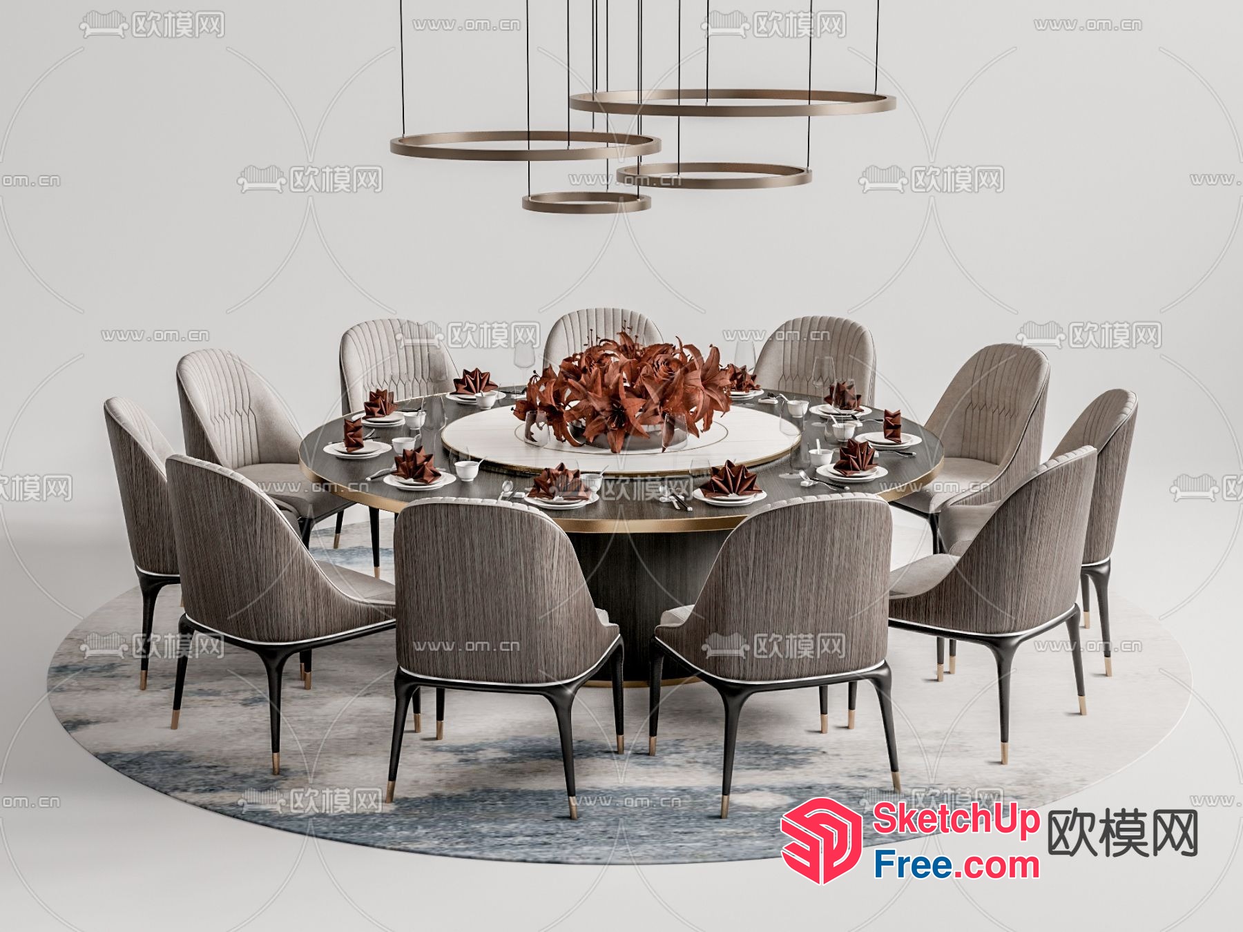 Elegant Dining Room With Round Table And Chairs 3D SketchUp File