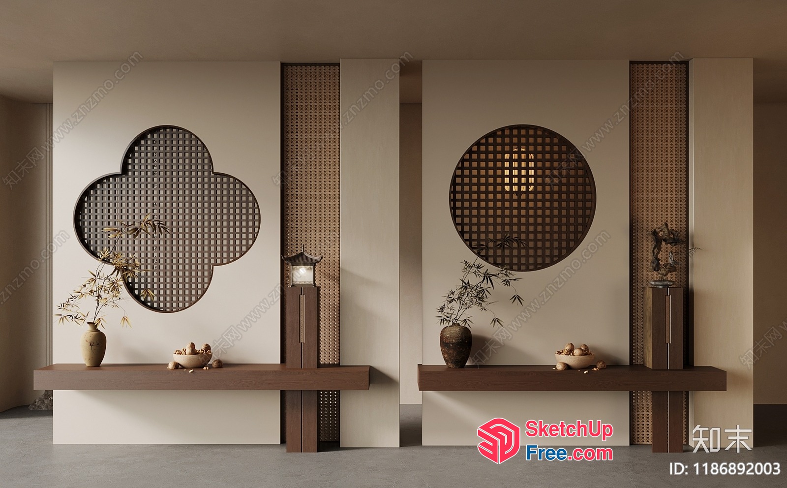 Modern Japanese-Inspired Decorative Wall Screens 3D SketchUp File