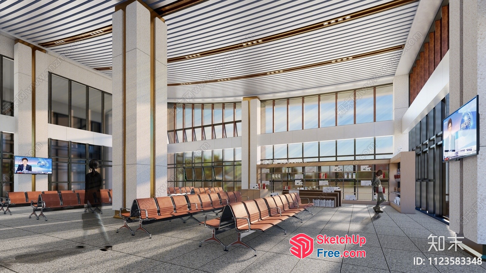 Modern Office Building Interior With Large Windows And High Ceilings 3D SketchUp File