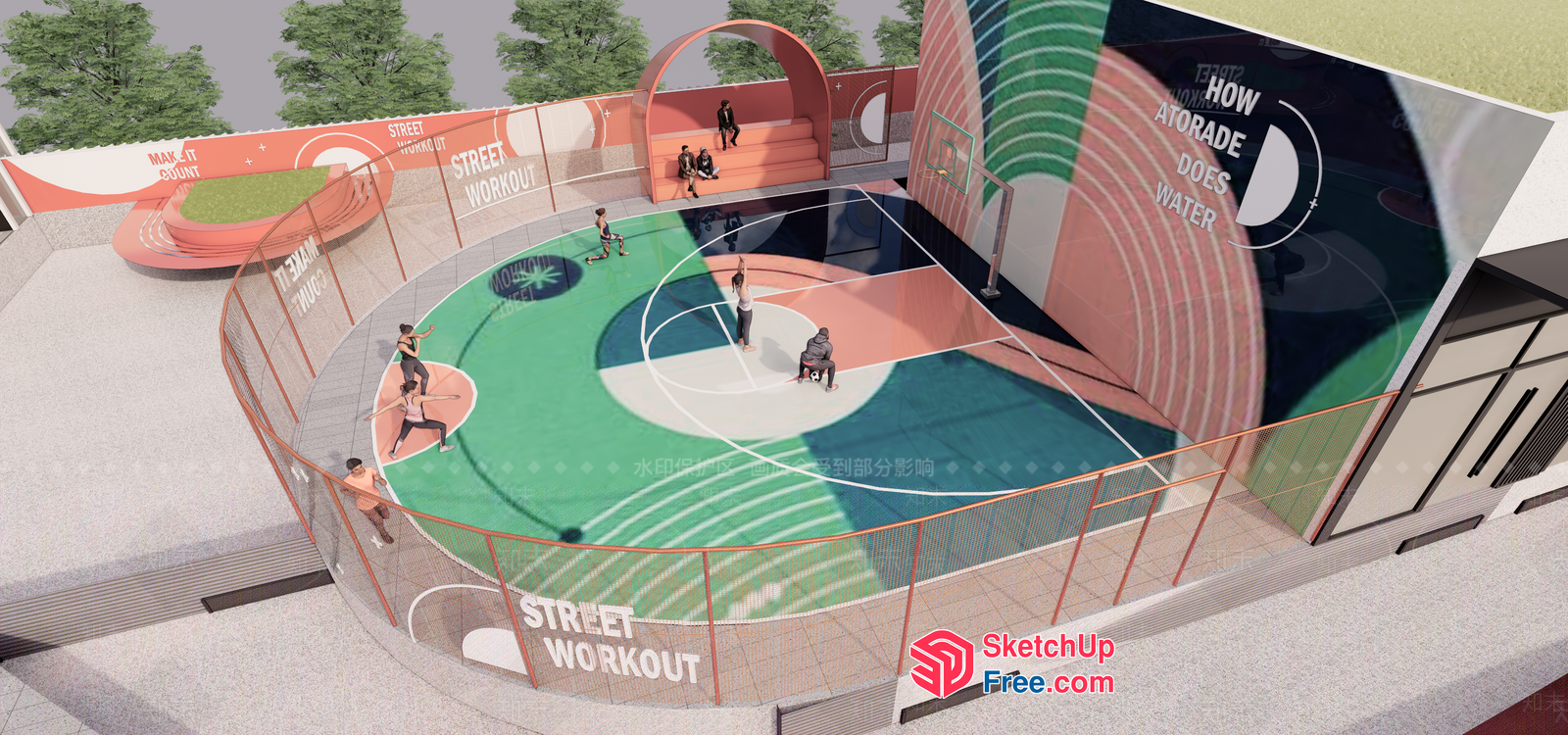 Vibrant Urban Oasis Street Workout Space 3D SketchUp File
