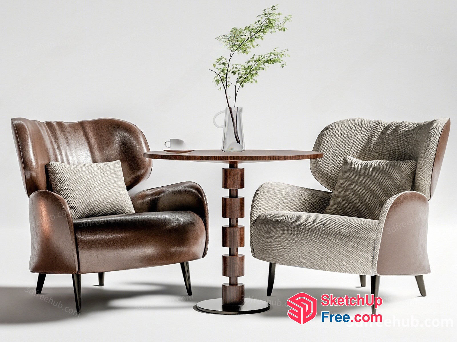 Elegant Leather And Fabric Chairs With Table 3D SketchUp File