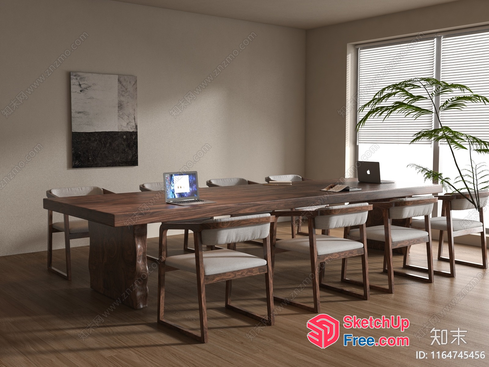 Modern Office Space With Two Desks And Large Table 3D SketchUp File