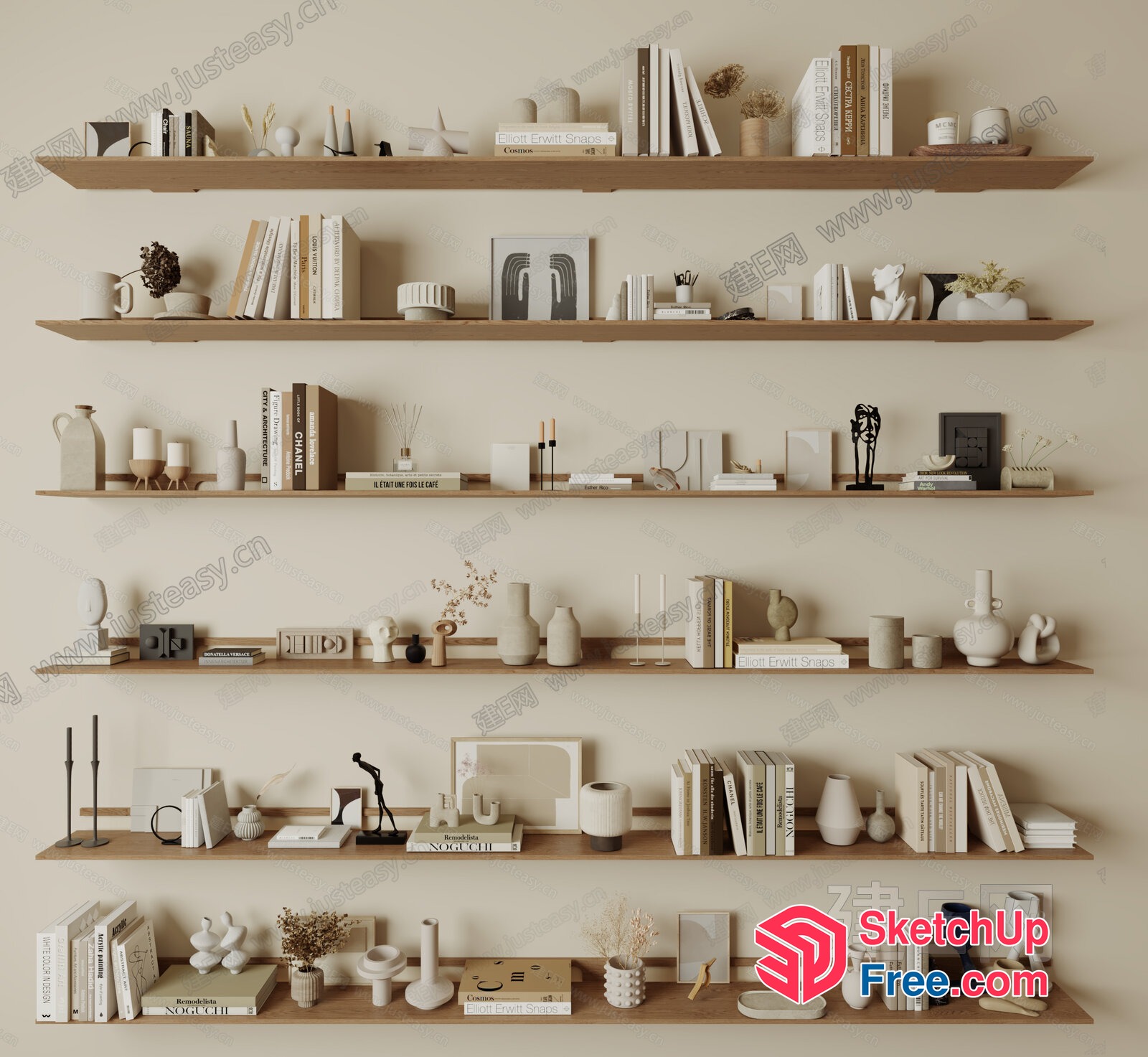 Minimalist Decorative Shelf With Books And Vases 3D SketchUp File