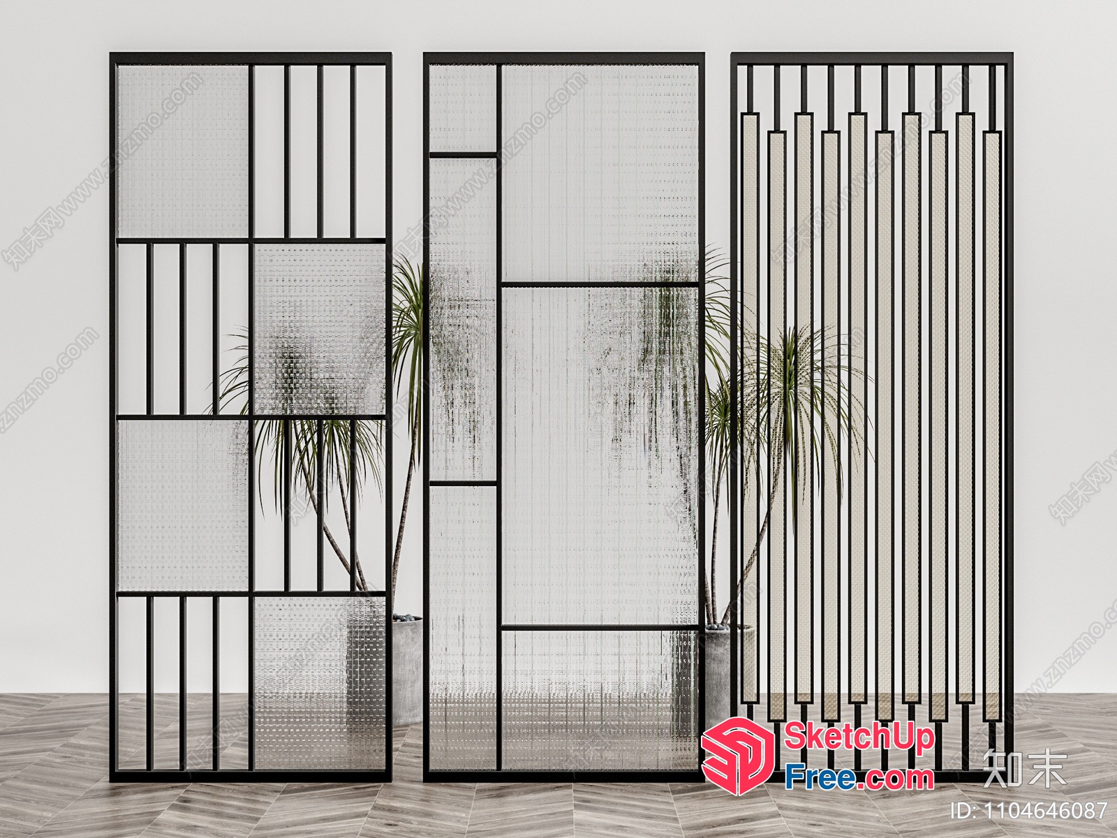 Partition Screen With Glass Panels And Black Frame 3D SketchUp File