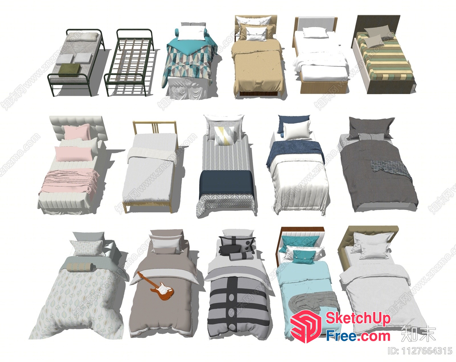 Various Beds And Beddings In Different Styles 3D SketchUp File