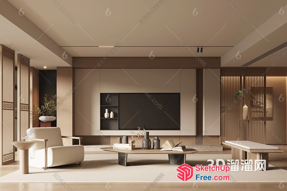 Modern Japanese-Style Living Room With Minimalist Decor 3D SketchUp File