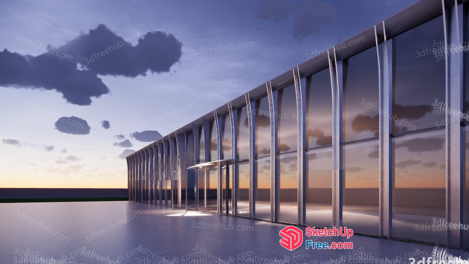 Modern Glass Curtain Wall Exterior 3D SketchUp File