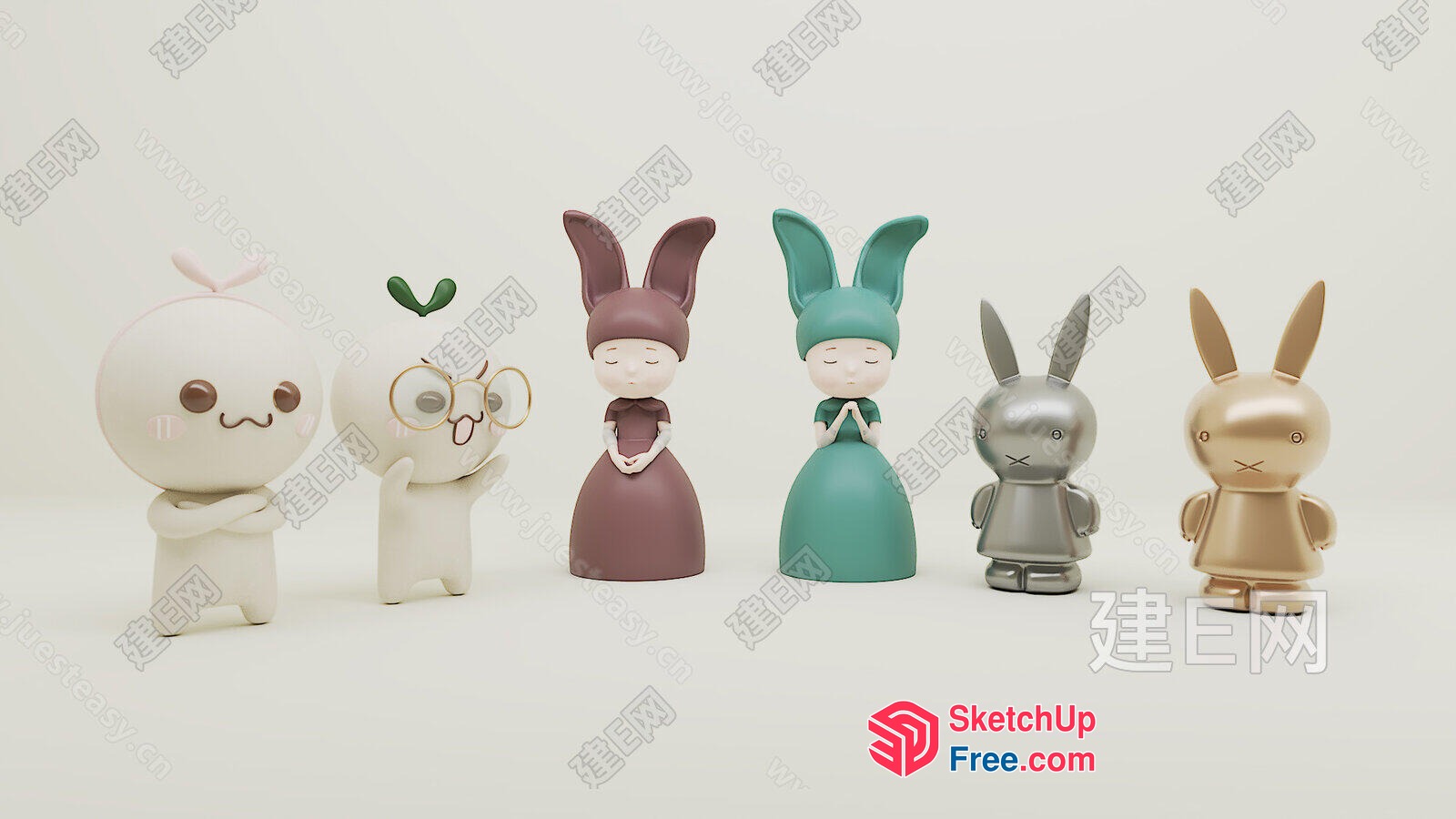 Colorful Bunny Figurines 3D SketchUp File