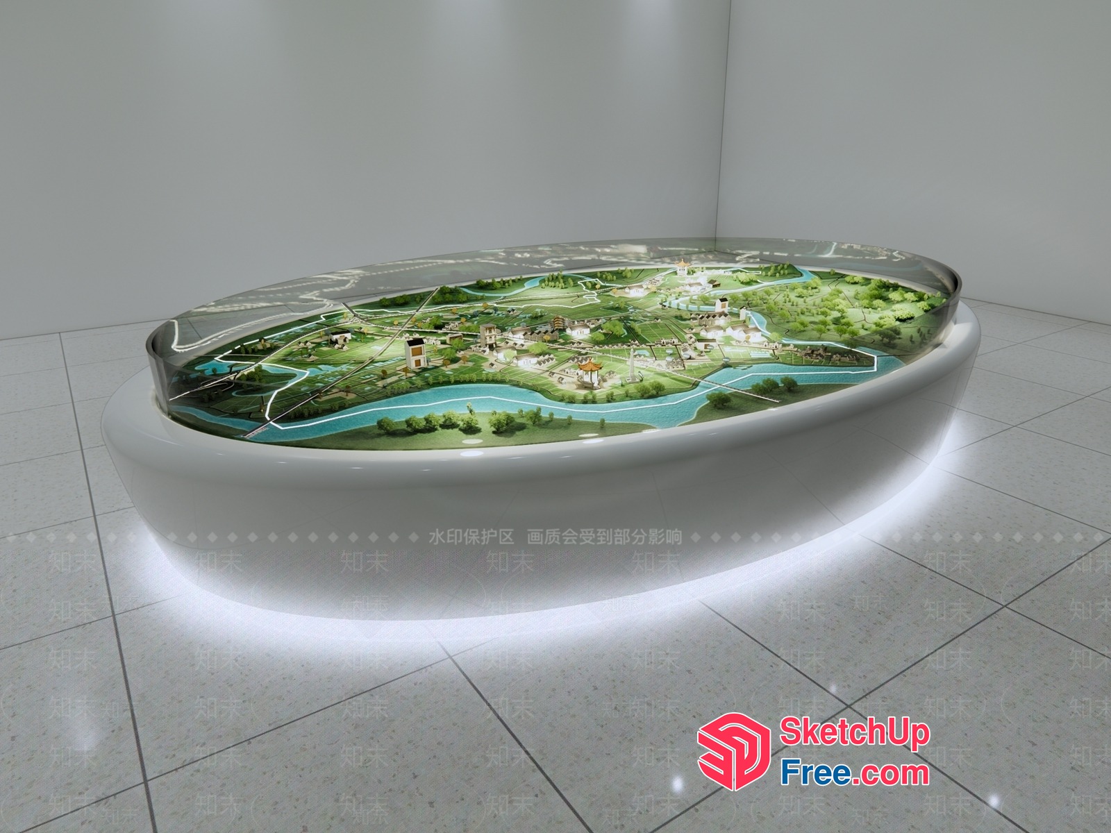 Exquisite Oval Display Case With Luminous Base And Transparent Top 3D SketchUp File