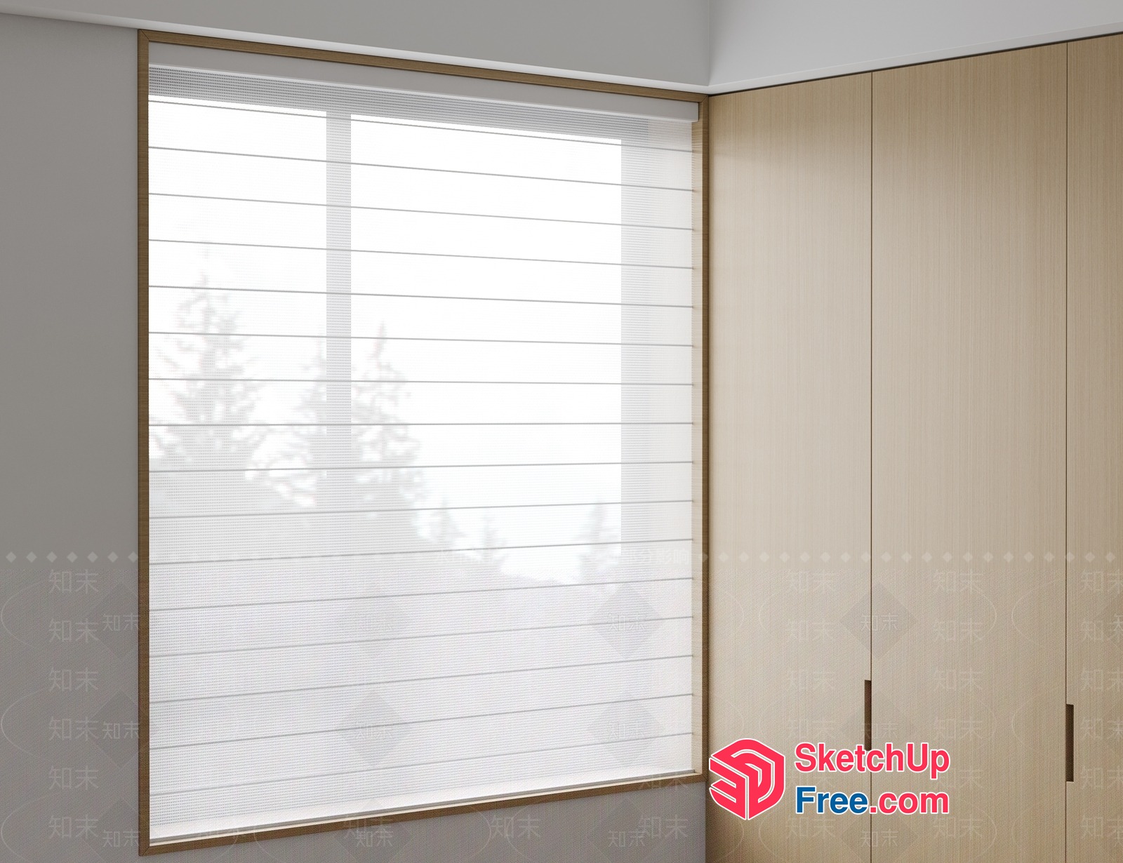 Minimalist Window With White Blinds And Light Wood Cabinets 3D SketchUp File