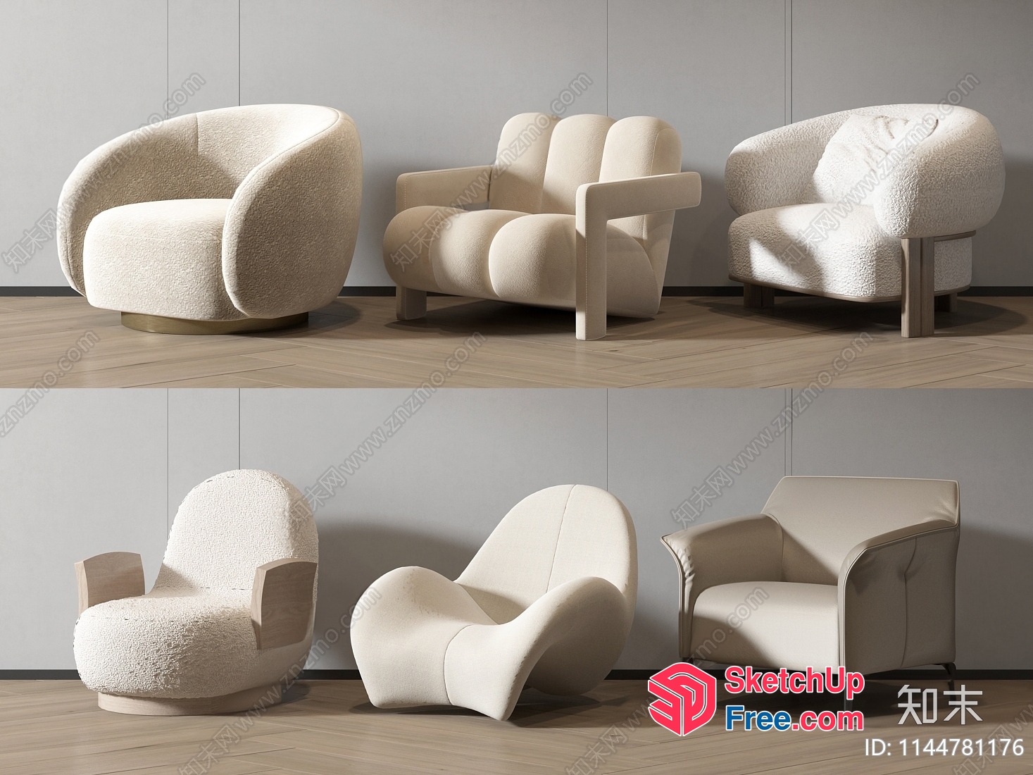Stylish And Modern Creamy Style Lounge Chair 3D SketchUp File