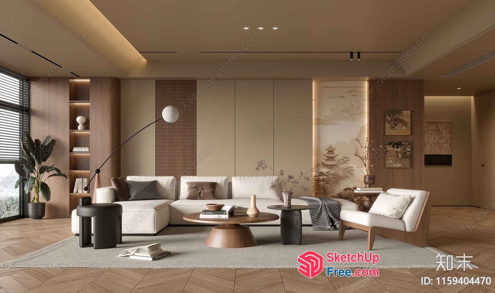 Modern Minimalist Japanese-Inspired Living Room 3D SketchUp File
