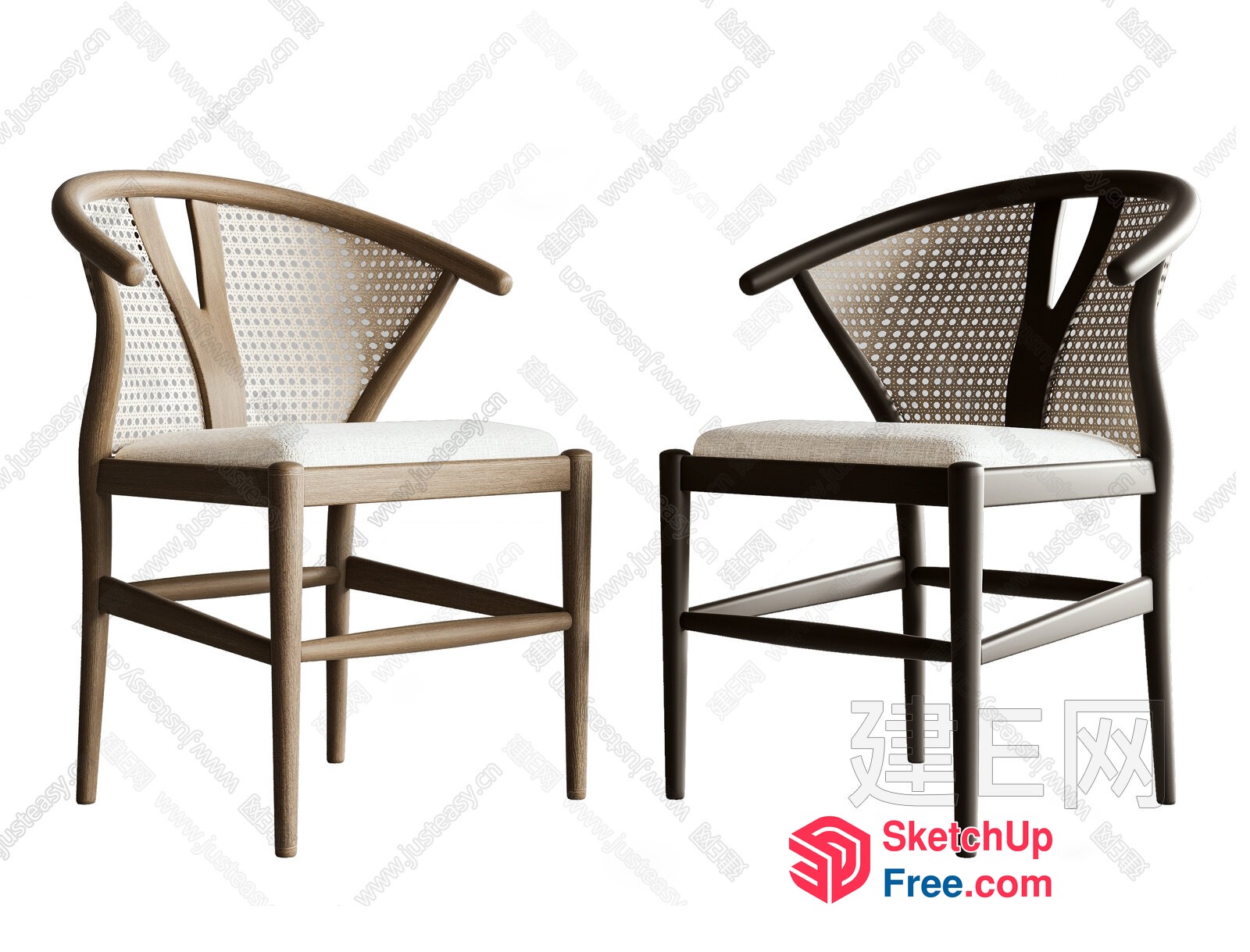 Elegant Wooden Chairs With Woven Backrests 3D SketchUp File