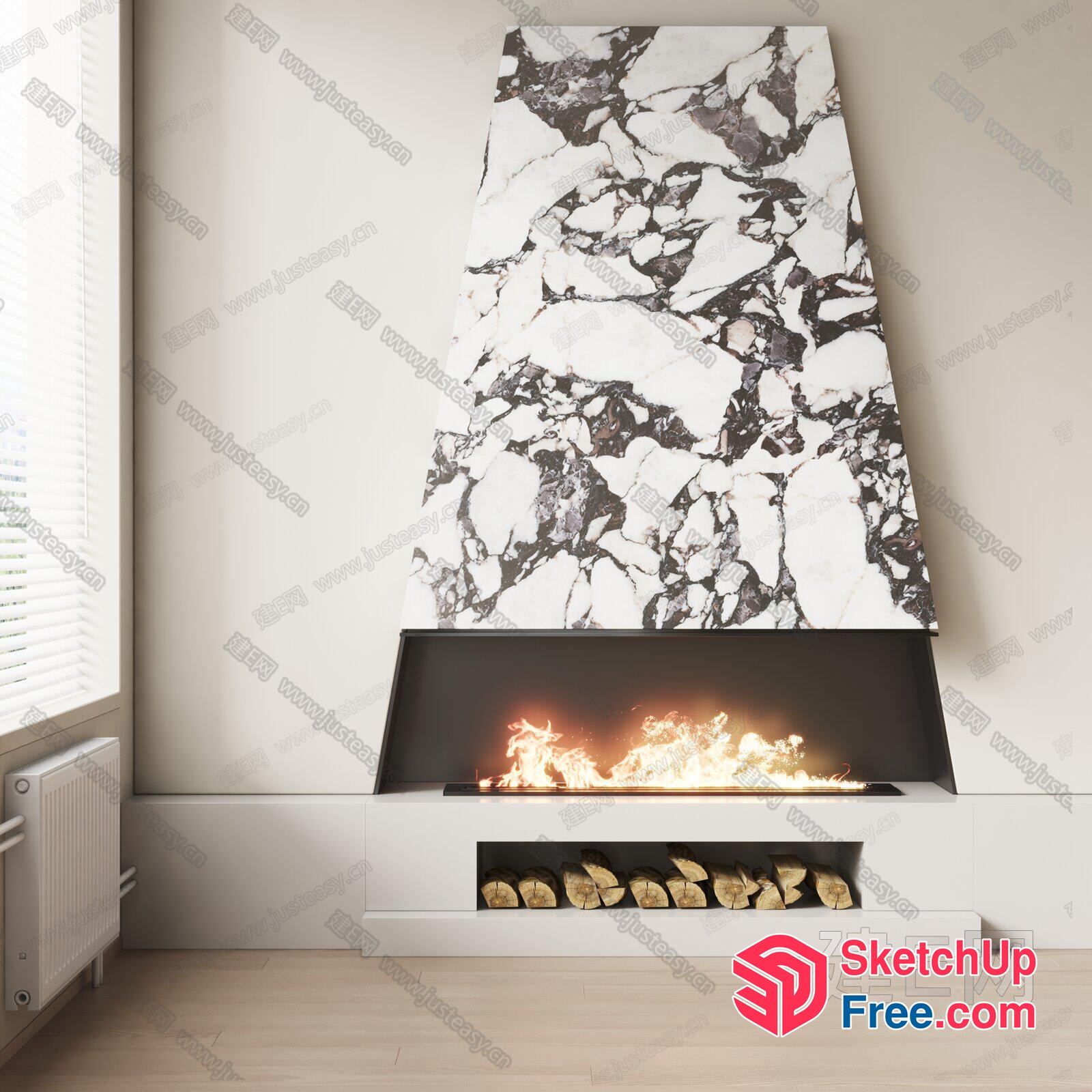 Modern Fireplace With Marble Accent Wall 3D SketchUp File