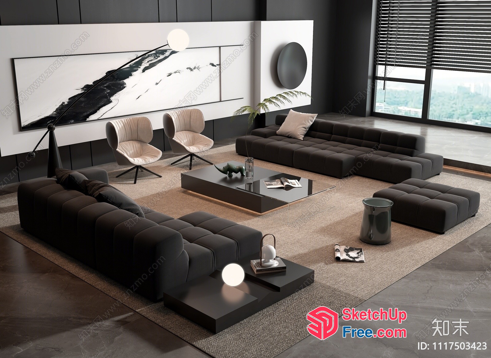 Modern Minimalist Living Room With Black And White Decor 3D SketchUp File