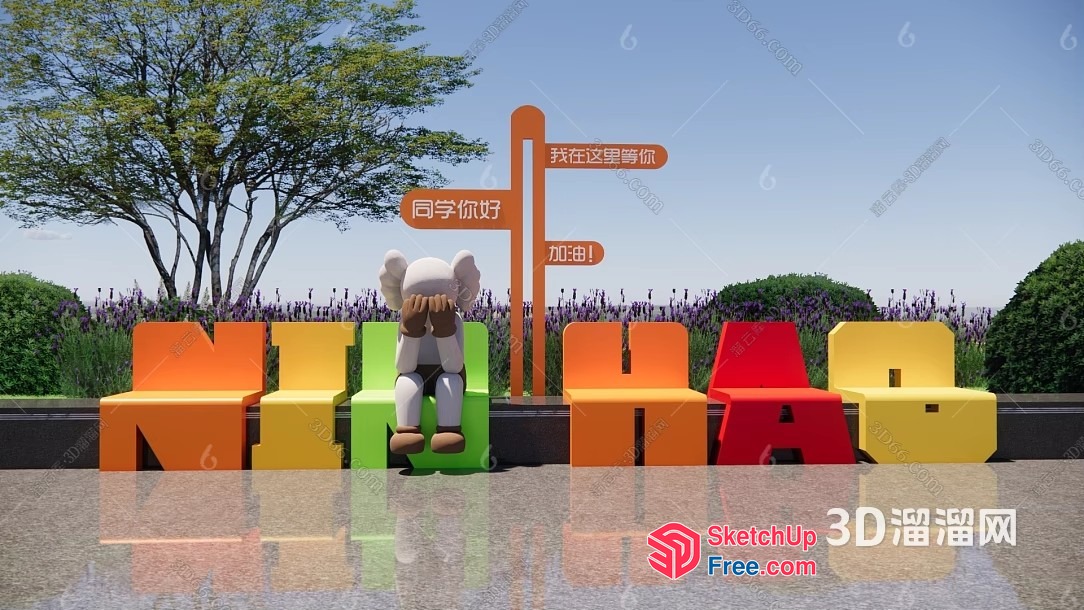 Colorful 3D Letters With Cartoon Character 3D SketchUp File