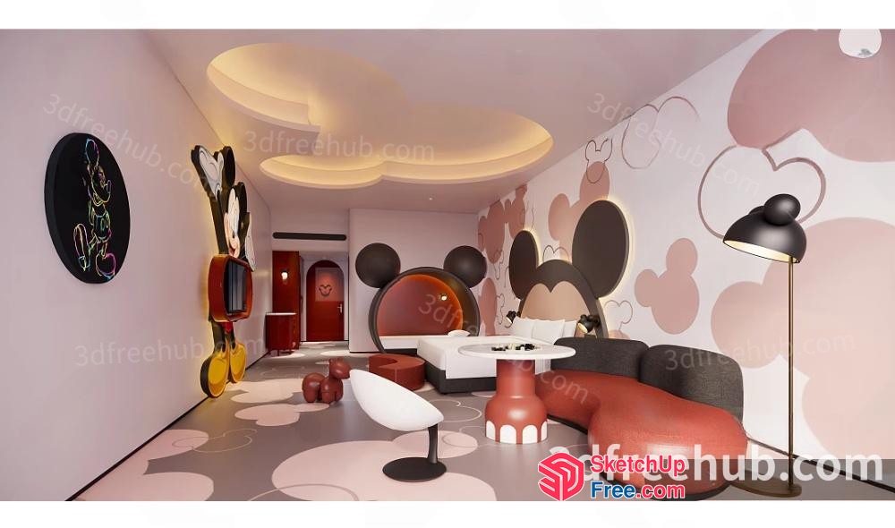 Mickey Mouse-Inspired Modern Living Room 3D SketchUp File