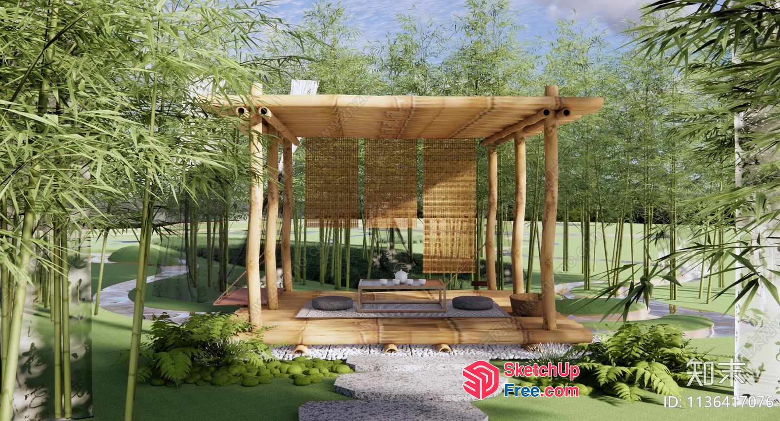 Serene Bamboo Oasis With Pillars And Roof 3D SketchUp File