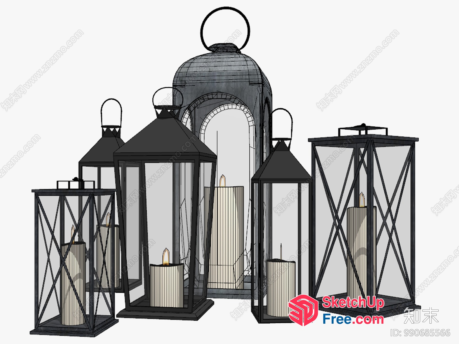 Elegant Black Metal And Glass Lanterns 3D SketchUp File