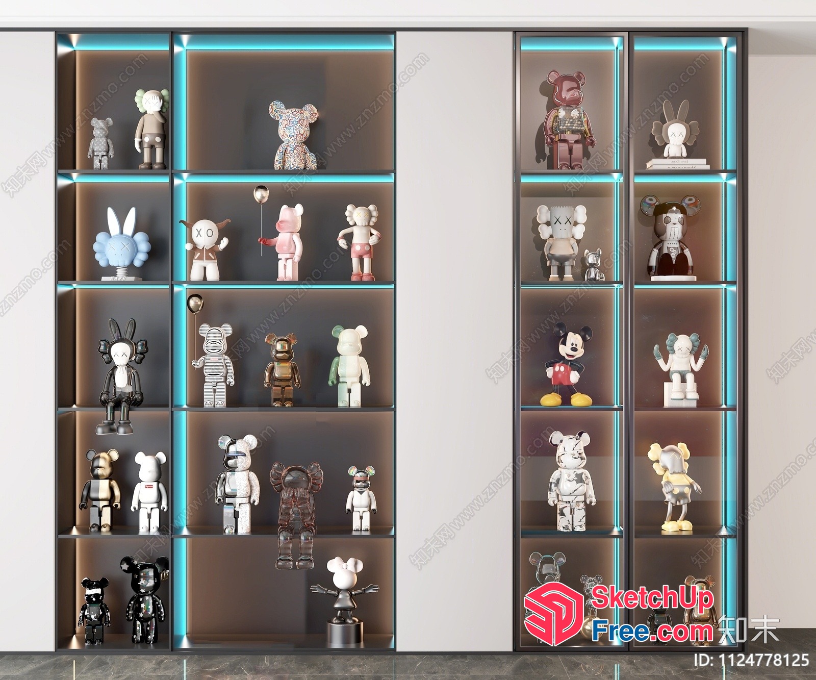 Modern Shelving Unit With Led Lighting And Decorative Figures 3D SketchUp File