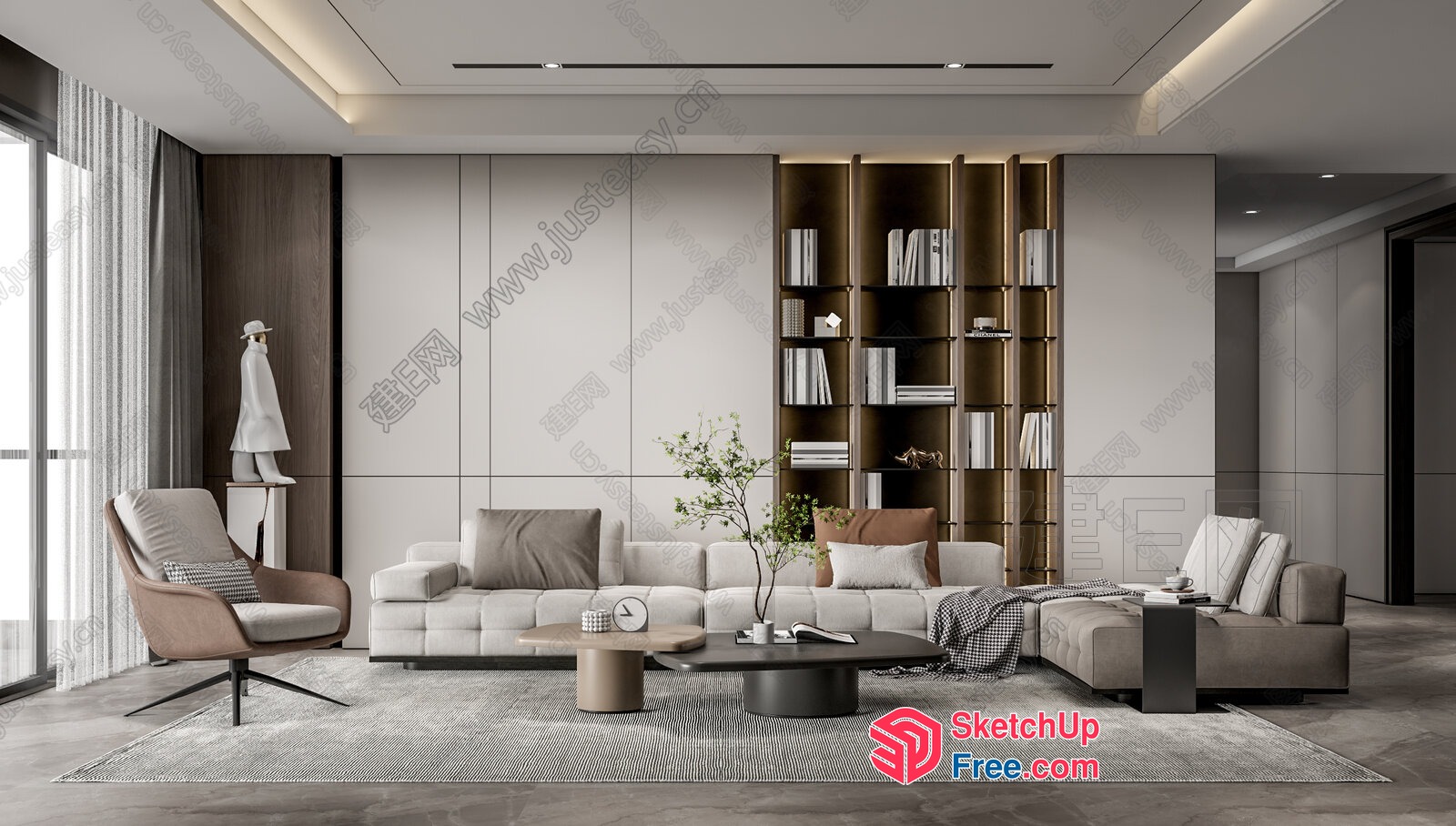 Modern Living Room With Neutral Color Scheme 3D SketchUp File
