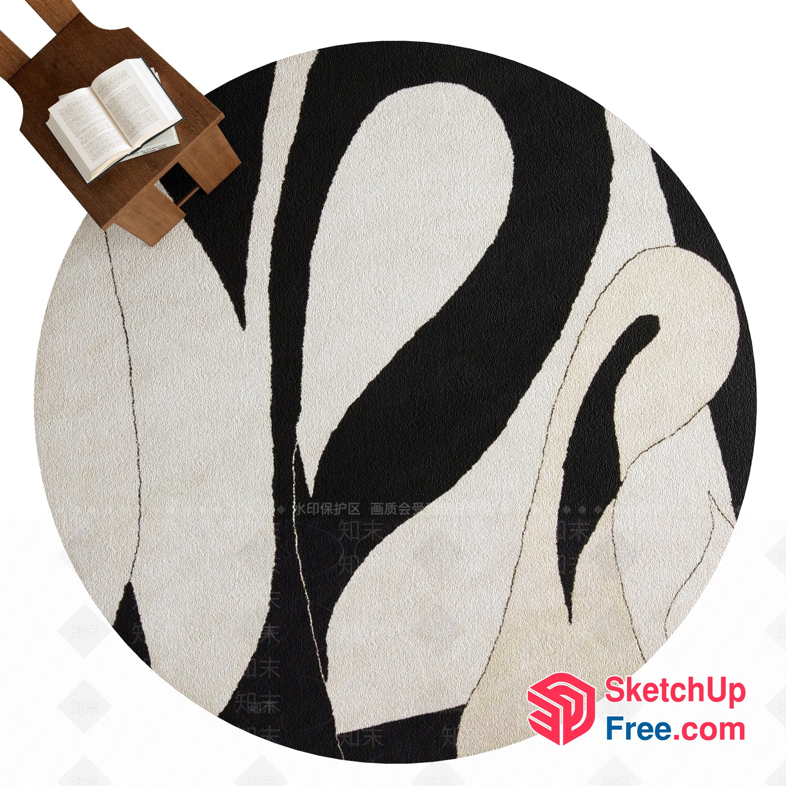 Elegant Black And White Abstract Design Rug 3D SketchUp File