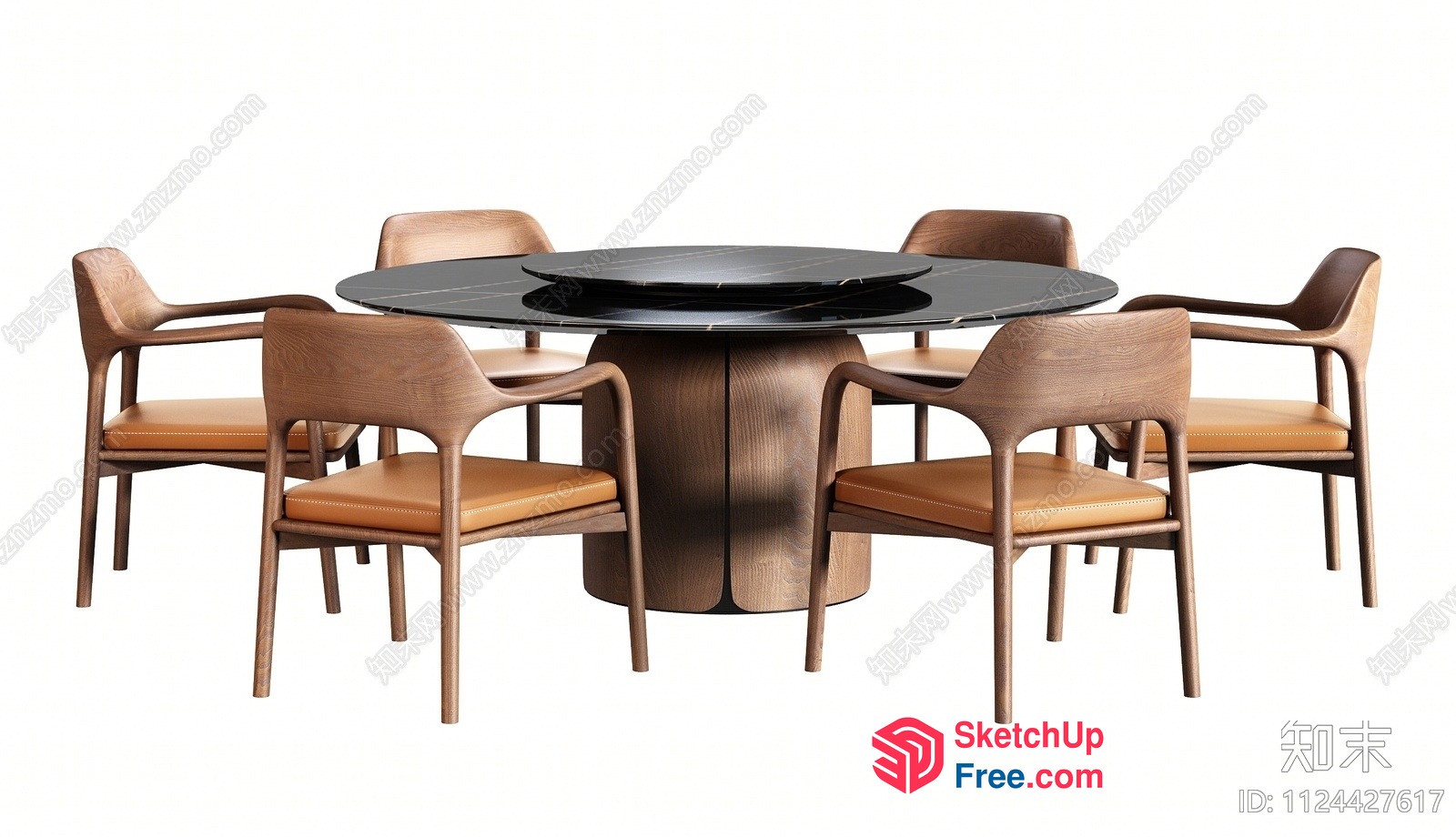 Modern Round Dining Table With Brown Chairs 3D SketchUp File