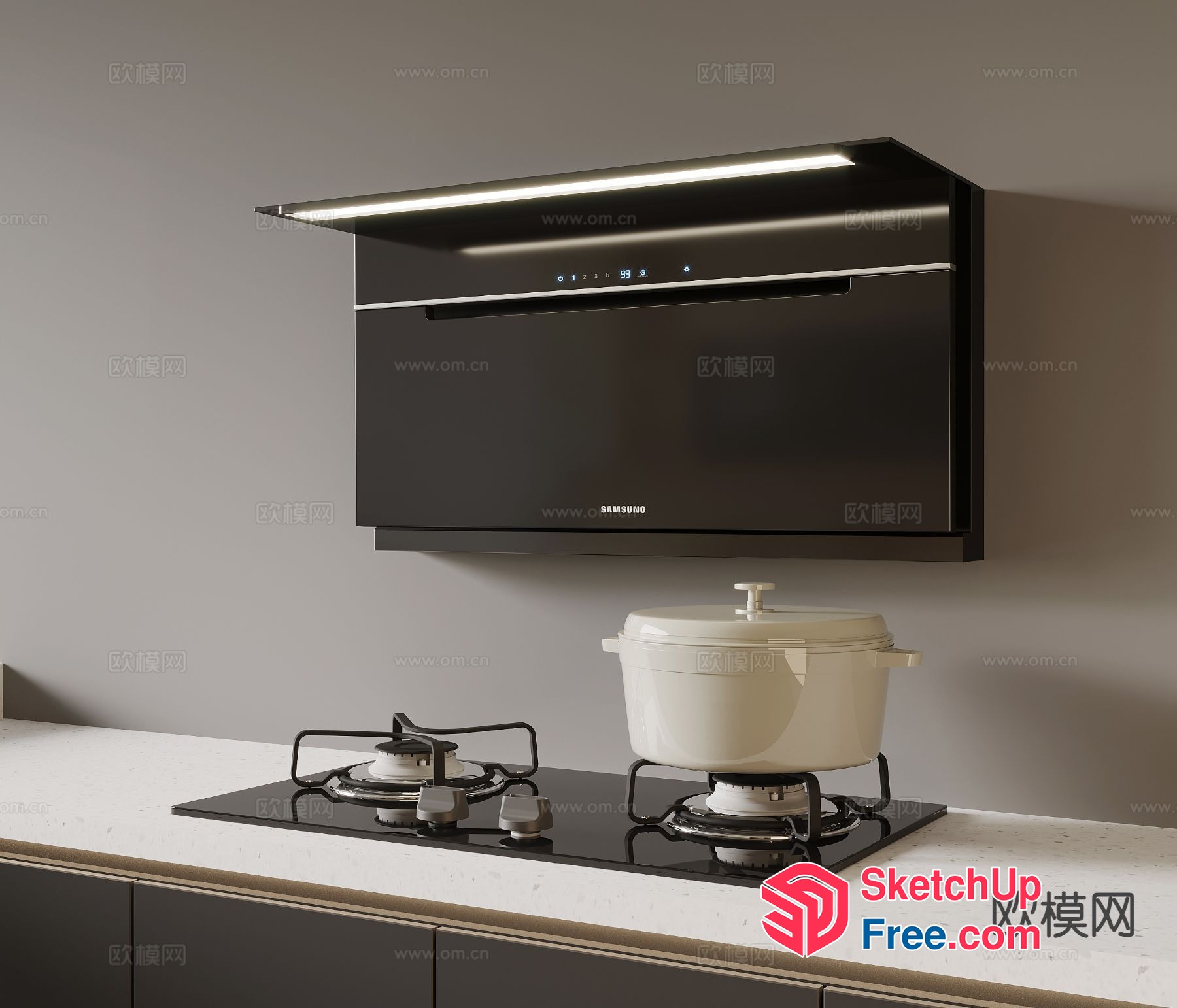 Modern Kitchen With Sleek Samsung Appliances And White Pot 3D SketchUp File